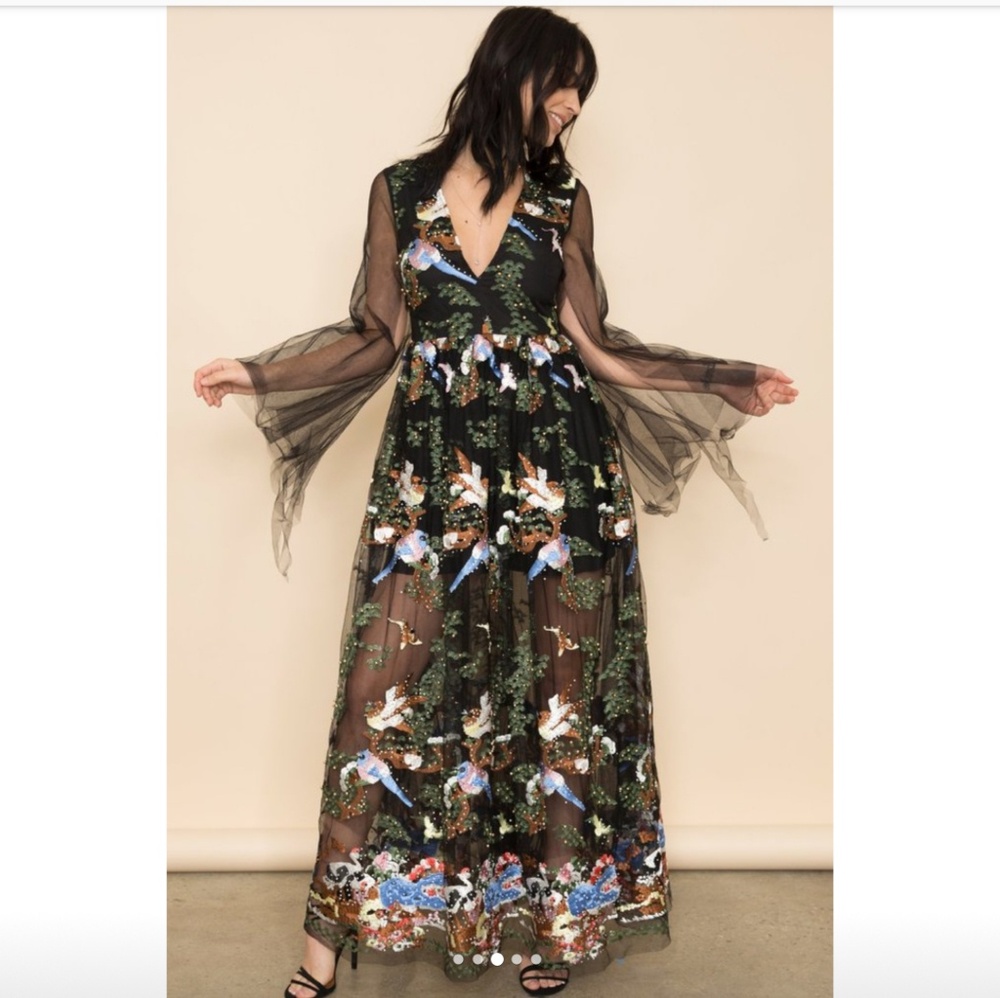 Black birds beaded dress.